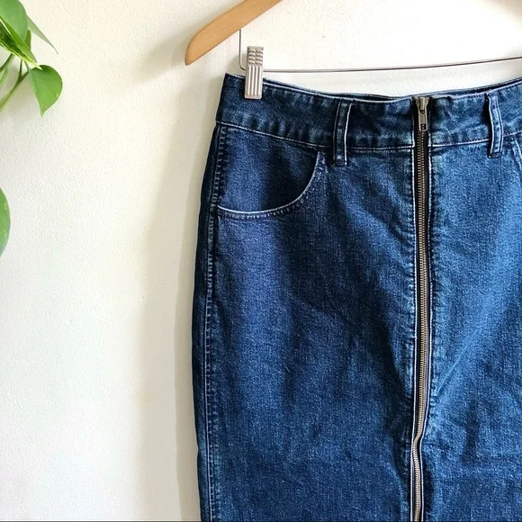 Madewell High Waisted Zip Up Denim Midi Skirt - Picture 3 of 7